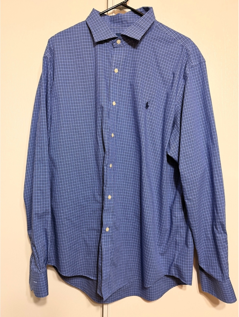 Polo Ralph Lauren Mens XXL Blue Check Easy Care Button Down Long Sleeve Shirt